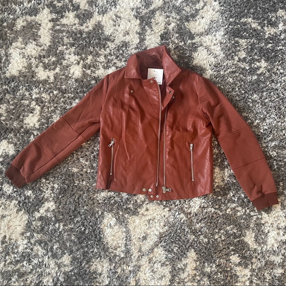 Leather look bomber jacket. Burnt orange. Size Medium.